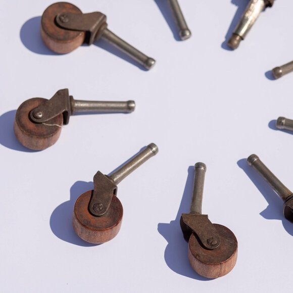 NINE Small Vintage Wooden Furniture Wheels | Restoration Assembly Hardware - Picture 4 of 5